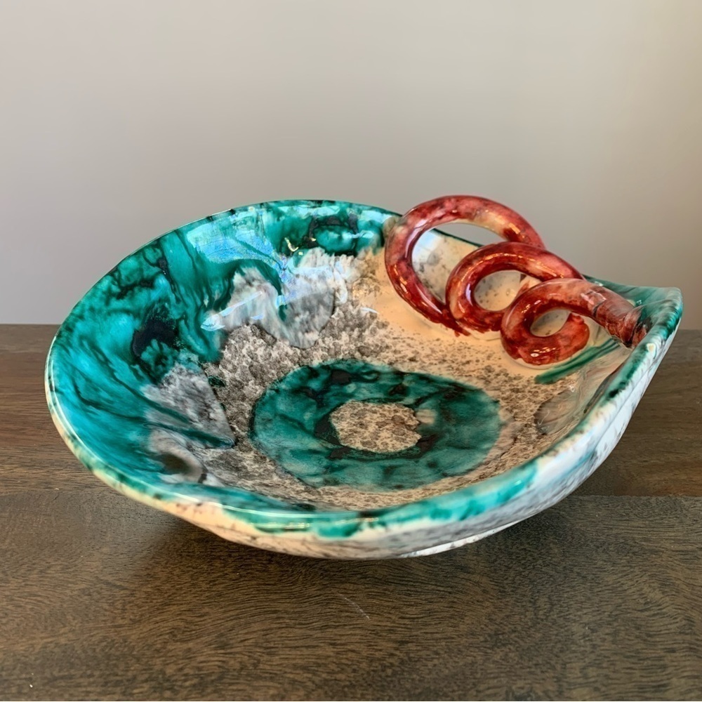 Fratelli Fanciullacci Decorative Bowl Green Grey Red Signed 250/3 Italy Vintage